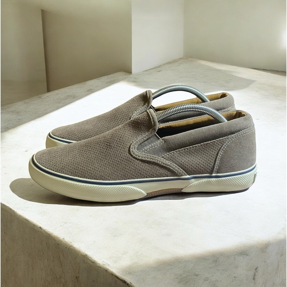 Sperry Top-Sider striper Slip-On Boat shoes Sneakers Men Size 9M Tan/Ecru Suede